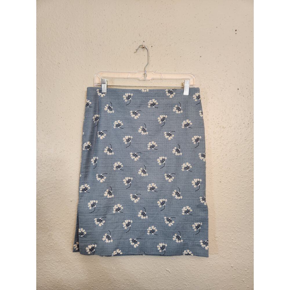 Loft Outlet Womens Blue Gray Floral Cotton Textured Stretch Pencil Skirt Size 10